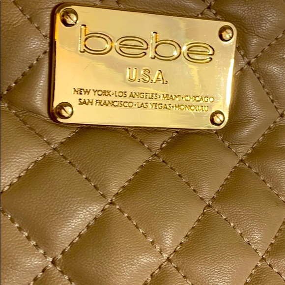 bebe quilted tan with gold hardware mini backpack - Picture 2 of 16